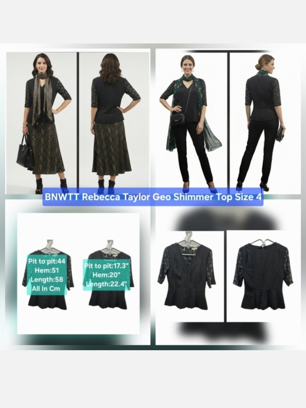 BNWTT Rebecca Taylor Geo Shimmer Top Size 4